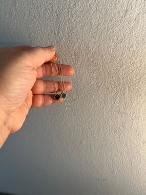 Delicate Gold Threader Earrings with Black Stone